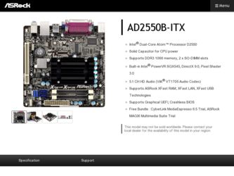 AD2550B-ITX driver download page on the ASRock site