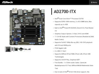 AD2700-ITX driver download page on the ASRock site