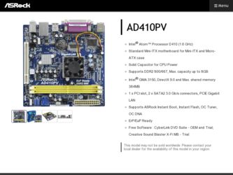AD410PV driver download page on the ASRock site