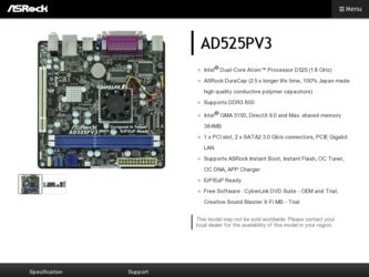AD525PV3 driver download page on the ASRock site