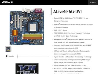 ALiveNF6G-DVI driver download page on the ASRock site