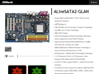 ALiveSATA2-GLAN driver download page on the ASRock site