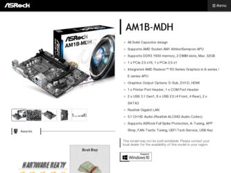 AM1B-MDH driver download page on the ASRock site