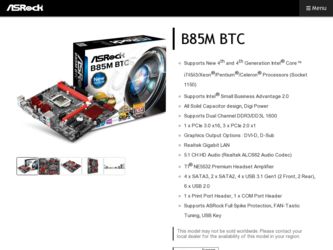 B85M BTC driver download page on the ASRock site