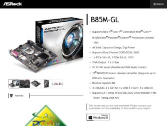 B85M-GL driver download page on the ASRock site