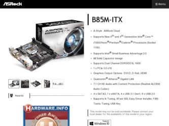 B85M-ITX driver download page on the ASRock site