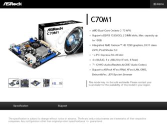 C70M1 driver download page on the ASRock site