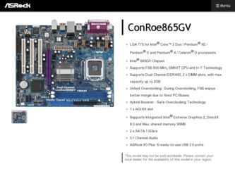 ConRoe865GV driver download page on the ASRock site