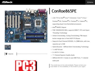 ConRoe865PE driver download page on the ASRock site