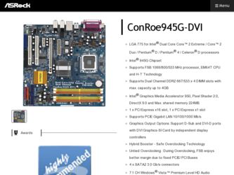 ConRoe945G-DVI driver download page on the ASRock site