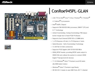 ConRoe945PL-GLAN driver download page on the ASRock site