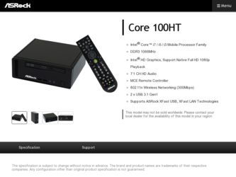 Core 100HT driver download page on the ASRock site