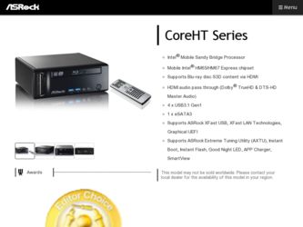 CoreHT 231B driver download page on the ASRock site