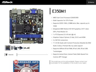 E350M1 driver download page on the ASRock site