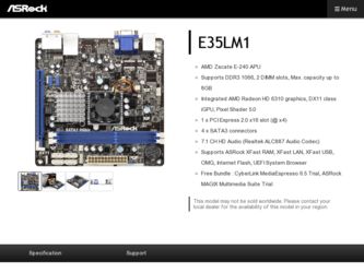 E35LM1 driver download page on the ASRock site