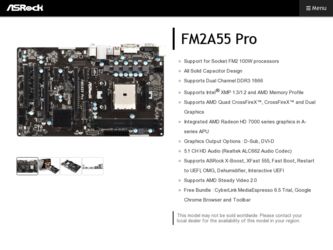 FM2A55 Pro driver download page on the ASRock site
