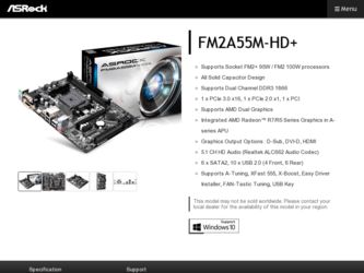 FM2A55M-HD driver download page on the ASRock site