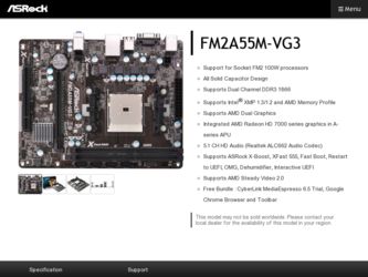 FM2A55M-VG3 driver download page on the ASRock site