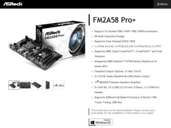 FM2A58 Pro driver download page on the ASRock site