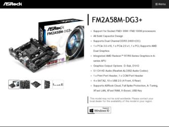 FM2A58M-DG3 driver download page on the ASRock site