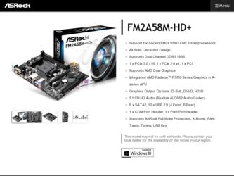 FM2A58M-HD driver download page on the ASRock site