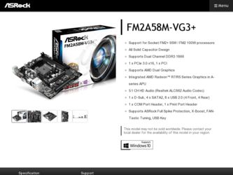 FM2A58M-VG3 driver download page on the ASRock site