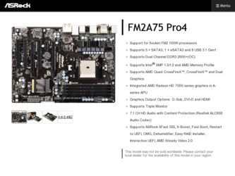 FM2A75 Pro4 driver download page on the ASRock site