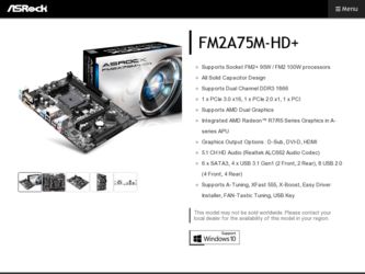 FM2A75M-HD driver download page on the ASRock site