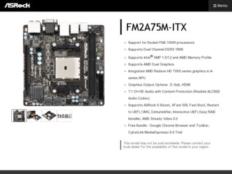 FM2A75M-ITX driver download page on the ASRock site