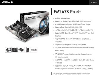 FM2A78 Pro4 driver download page on the ASRock site