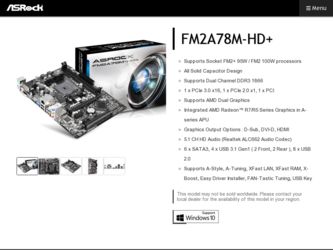 FM2A78M-HD driver download page on the ASRock site