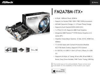 FM2A78M-ITX driver download page on the ASRock site