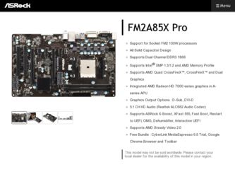 FM2A85X Pro driver download page on the ASRock site