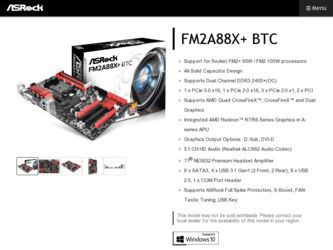 FM2A88X BTC driver download page on the ASRock site