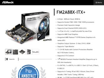 FM2A88X-ITX driver download page on the ASRock site