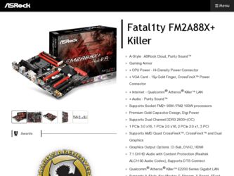 Fatal1ty FM2A88X Killer driver download page on the ASRock site