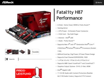 Fatal1ty H87 Performance driver download page on the ASRock site