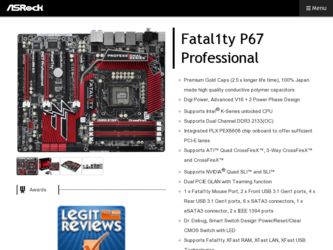 Fatal1ty P67 Professional driver download page on the ASRock site