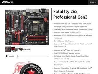 Fatal1ty Z68 Professional Gen3 driver download page on the ASRock site