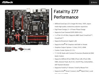 Fatal1ty Z77 Performance driver download page on the ASRock site