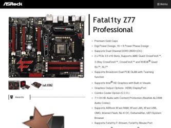 Fatal1ty Z77 Professional driver download page on the ASRock site