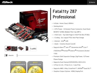 Fatal1ty Z87 Professional driver download page on the ASRock site