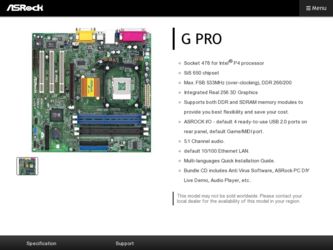 G PRO driver download page on the ASRock site