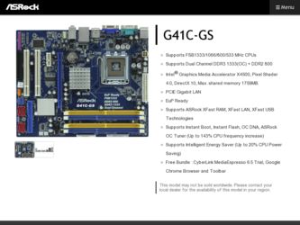 G41C-GS driver download page on the ASRock site