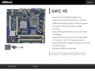 G41C-VS driver download page on the ASRock site