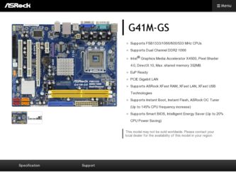 G41M-GS driver download page on the ASRock site