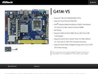 G41M-VS driver download page on the ASRock site