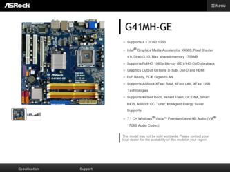 G41MH-GE driver download page on the ASRock site