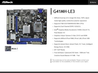 G41MH-LE3 driver download page on the ASRock site