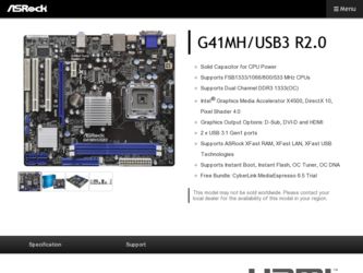 G41MH/USB3 R2.0 driver download page on the ASRock site